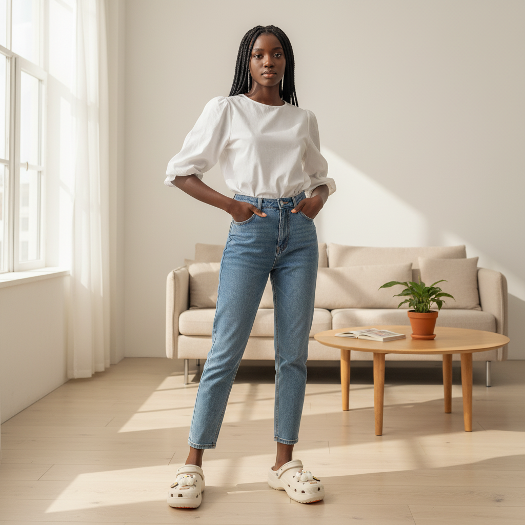 Sabot beige crème Q17-10 – femme africaine, salon moderne