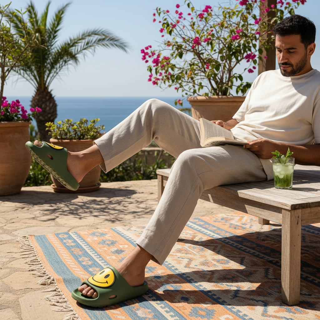 Claquette homme Smile 2635-7 – coloris kaki, terrasse ensoleillée